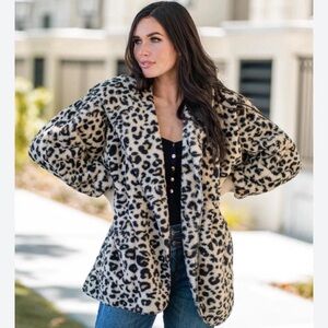 Leopard Print Sherpa Fur Coat